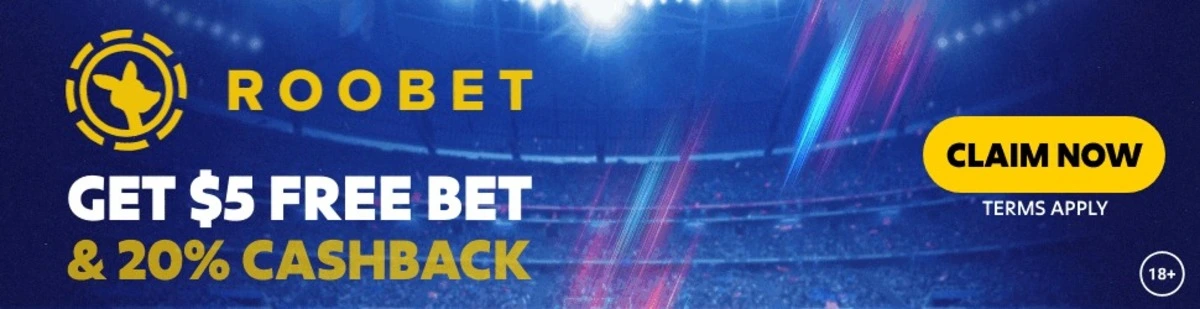 banner:offer from roobet on sportsbook cashback 5 free bets